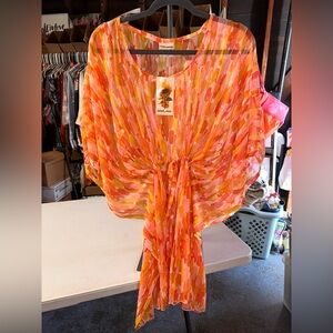 NWT Vibrant Orange and Pink Caftan Coverup